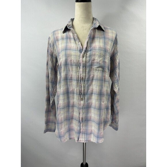 Current Elliott Prep School Button Down Desert Plaid Cream Blue Size Medium 2 - Picture 11 of 11